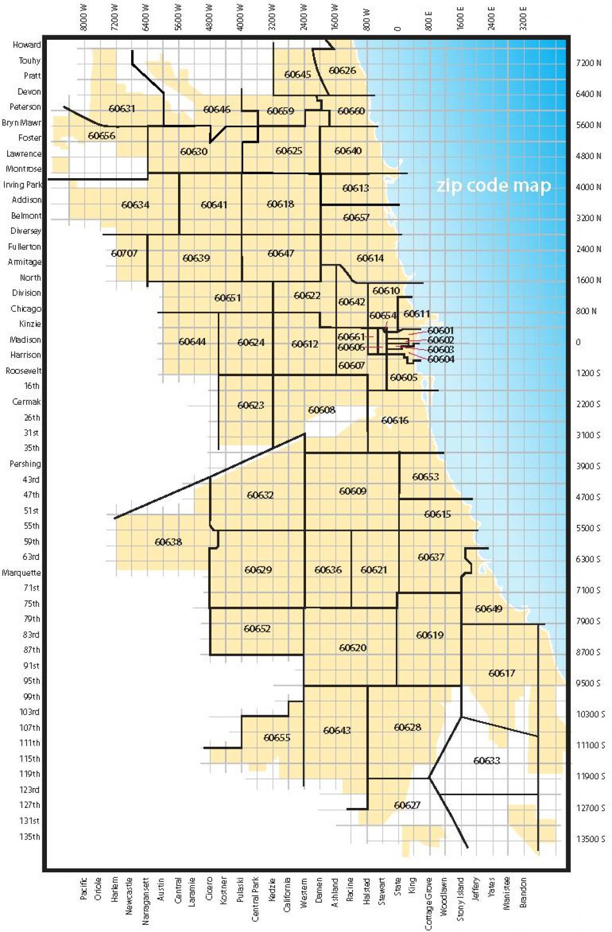 карта Чикаго zip коди