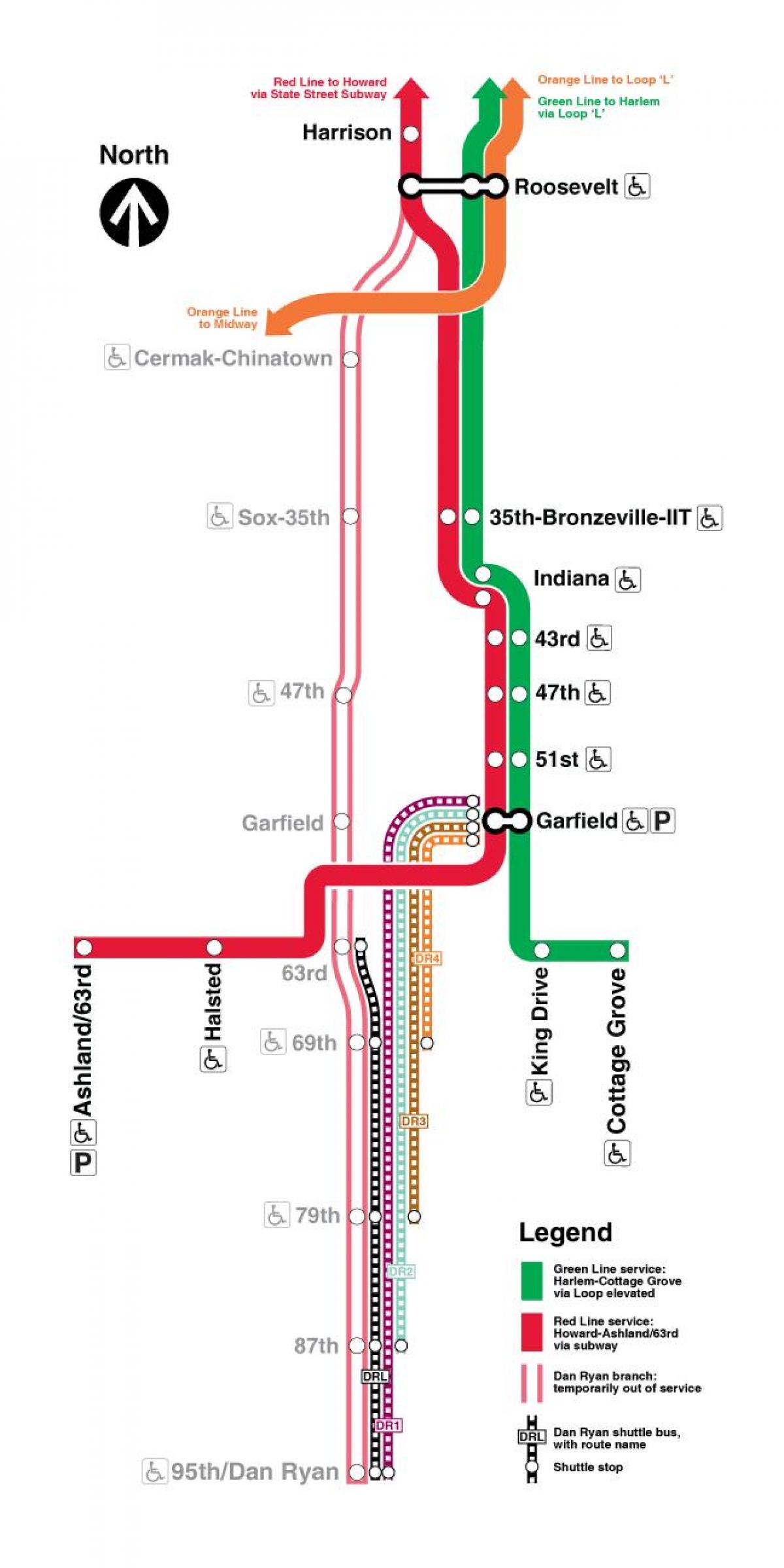Чикаго поїзді на карті червоною лінією