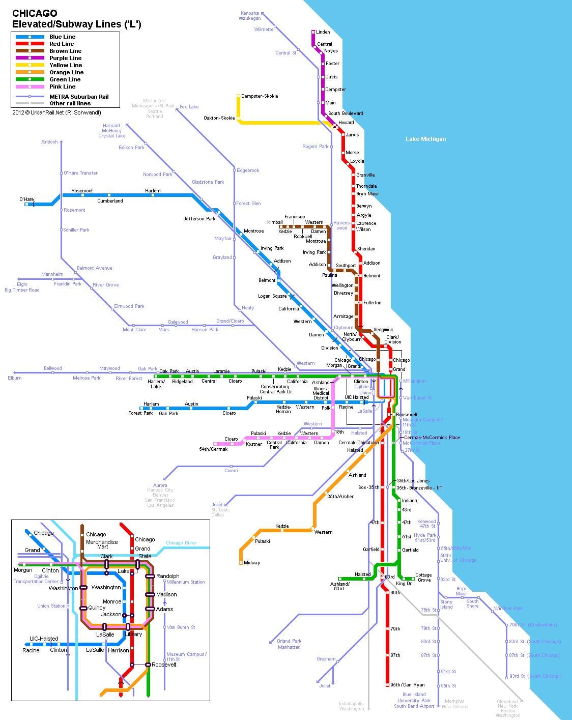Станції метро Chicago карті