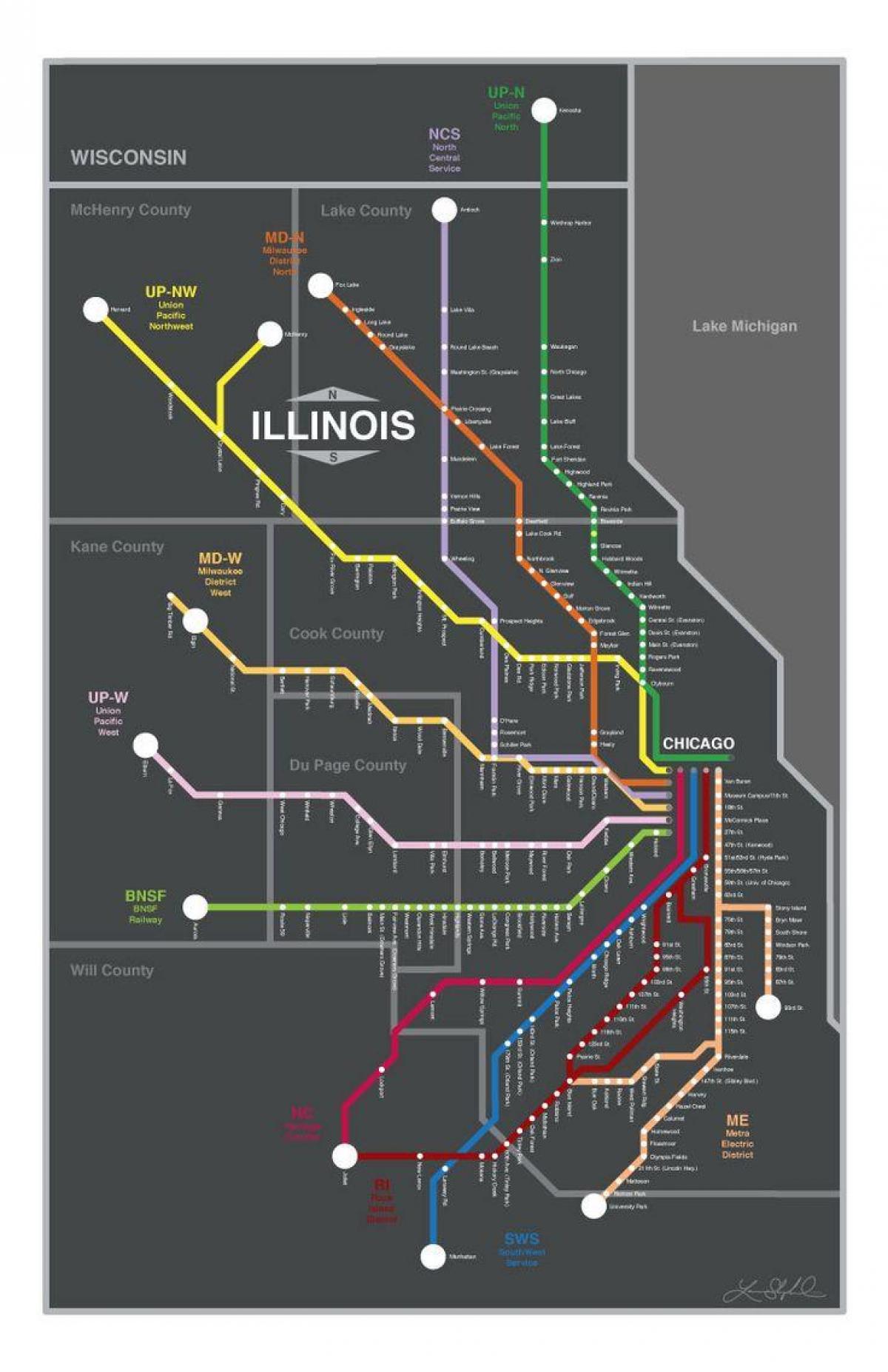 метра поїзді на карті Чикаго