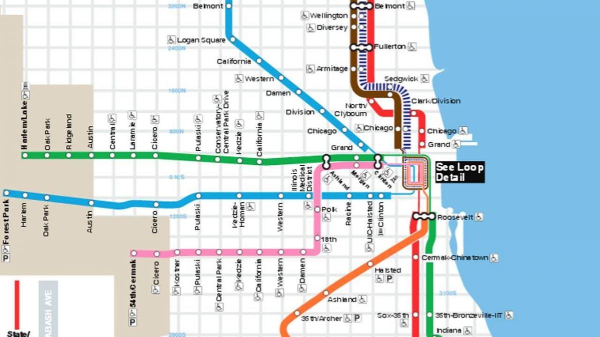 карта Чикаго синьої лінії
