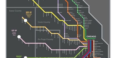 Метра поїзді на карті Чикаго